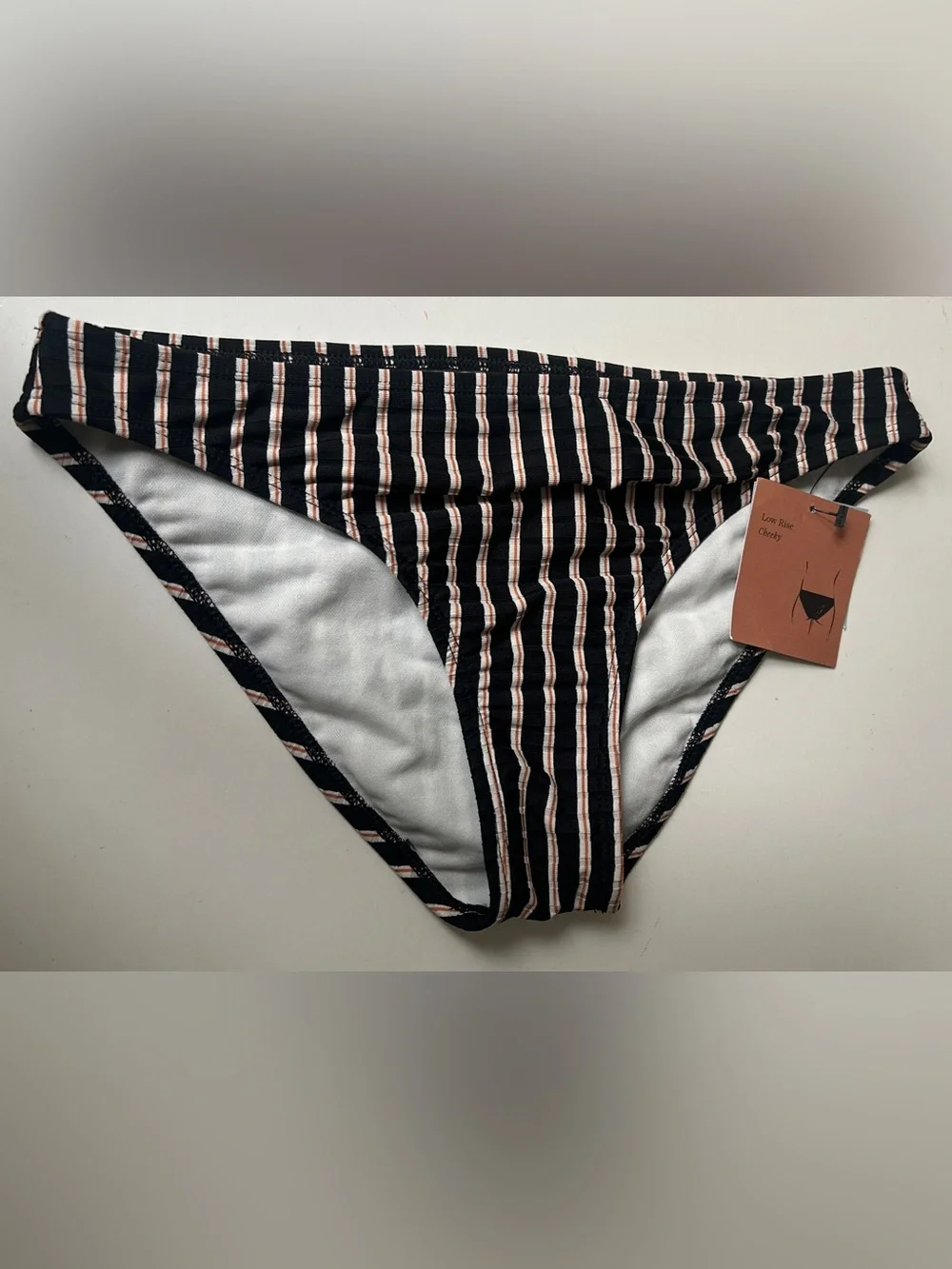 Shade & Shore Low Rise Cheeky Striped Swim Bottoms Small NEW